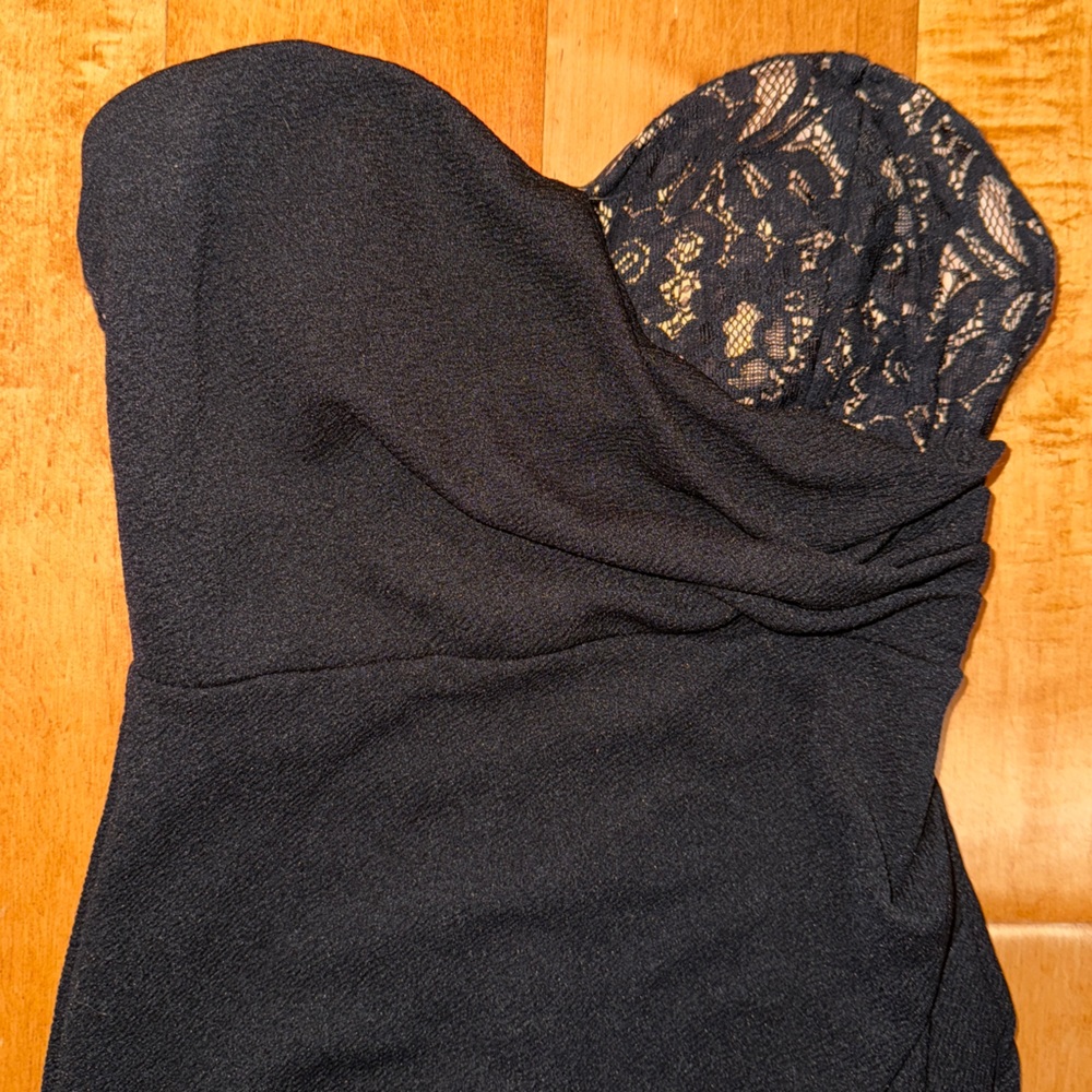 Mystic Los Angeles Black and Cream with Lace Strapless Mini Dress - Picture 2 of 8